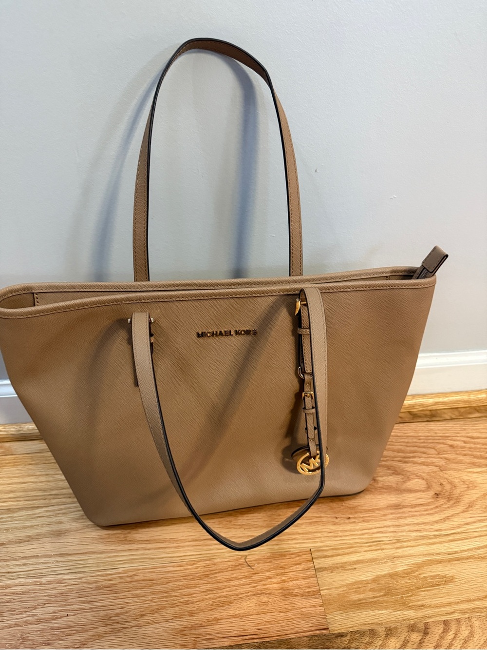 Michael Kors Beige/Tan Saffiano Leather Tote with Gold Hardware